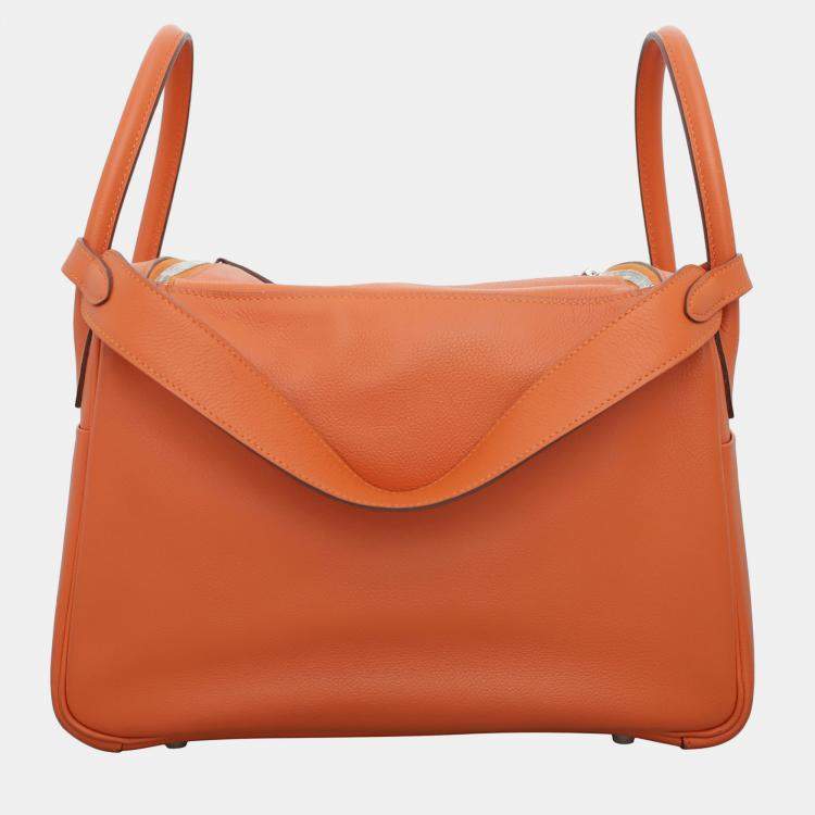 Pre Owned Hermes Lindy 30 Leather Orange Bag