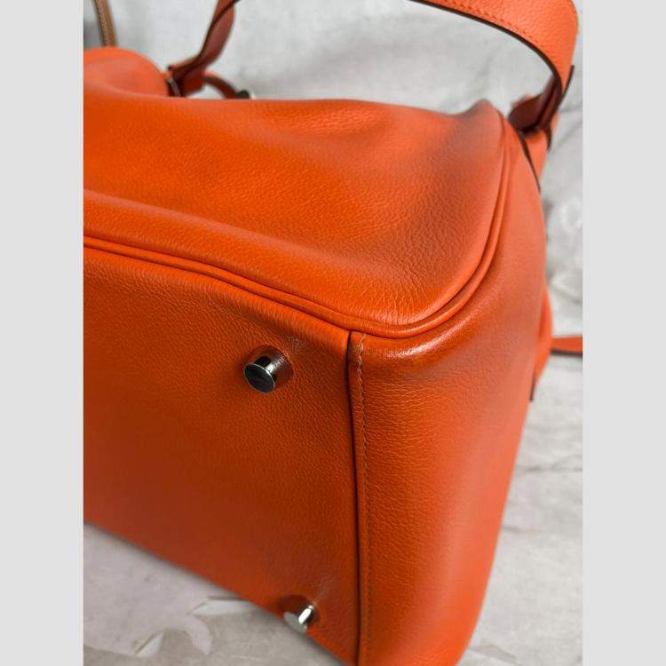 Pre Owned Hermes Lindy 30 Leather Orange Bag