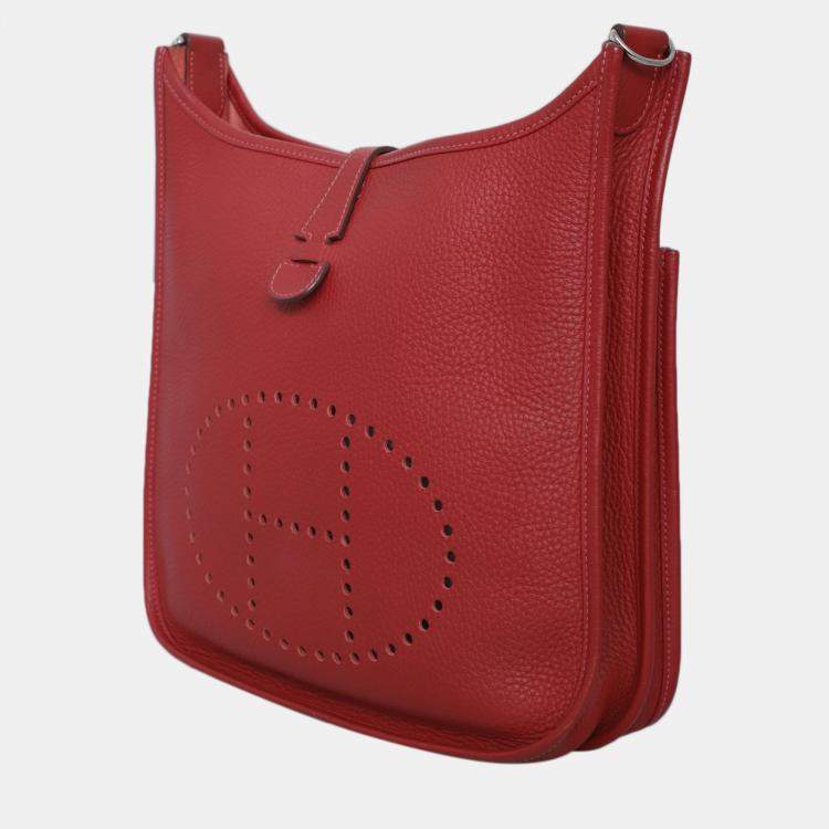 Pre Owned Hermes Red Leather Evelyne 29 Bag