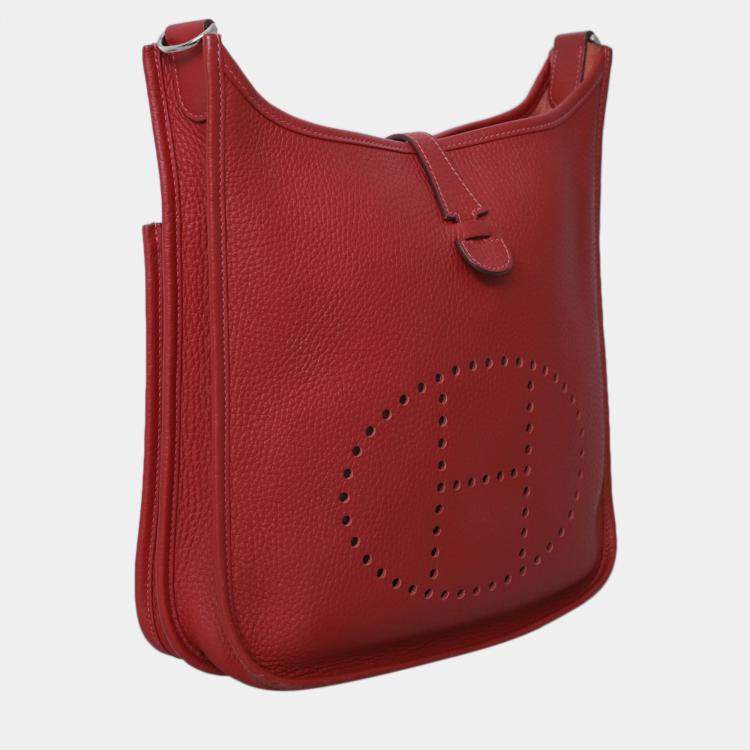 Pre Owned Hermes Red Leather Evelyne 29 Bag