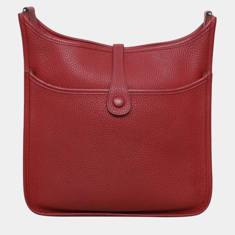 Pre Owned Hermes Red Leather Evelyne 29 Bag