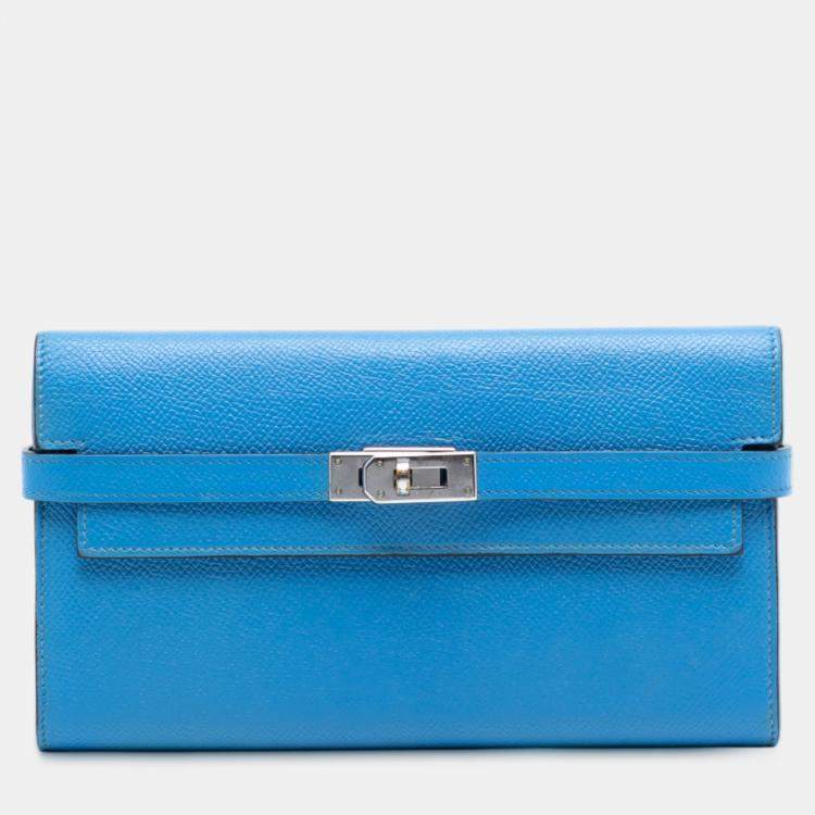 Pre Owned Hermes Blue Epsom Kelly Longue Wallet