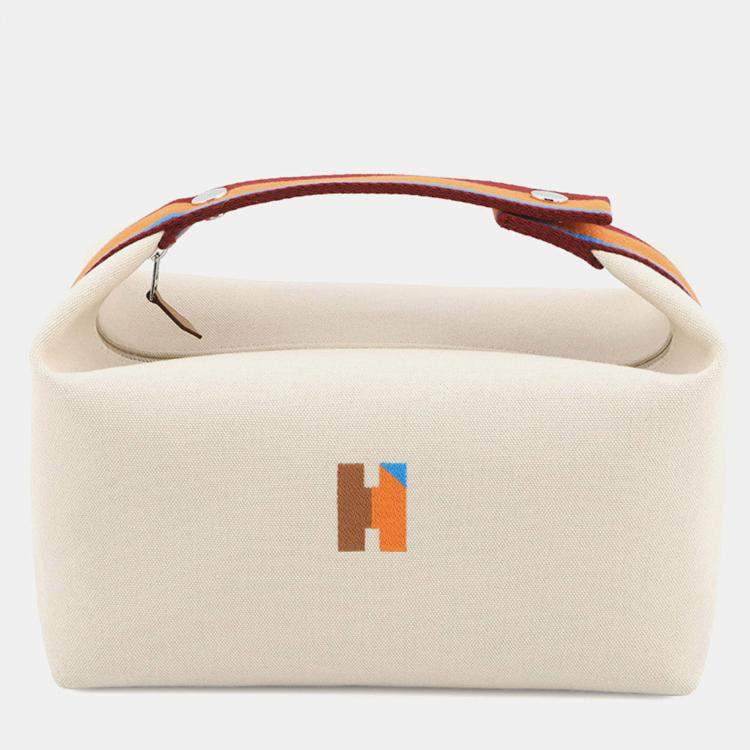 Pre Owned Hermes Bride A Black H Pavilion Natural Canvas Size Gm