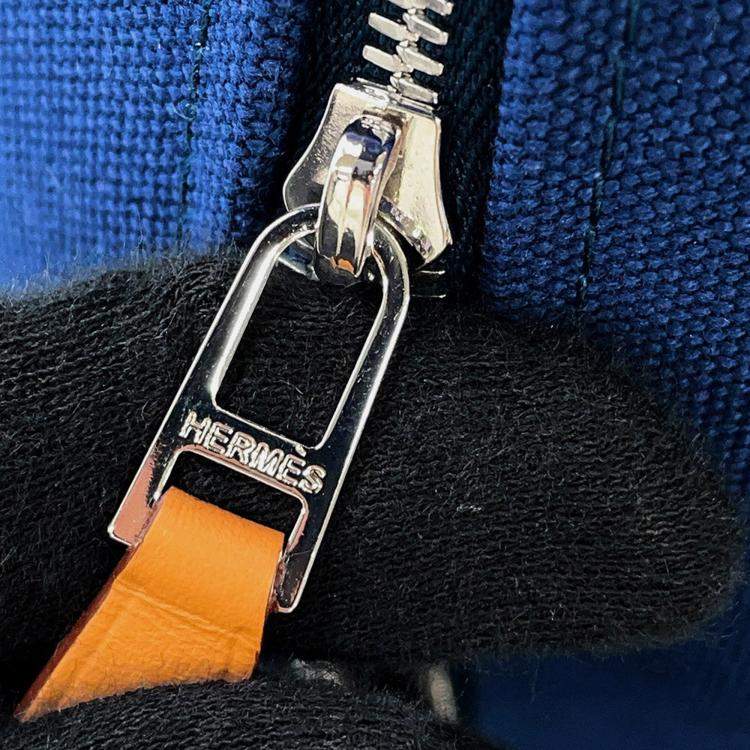 Pre Owned Hermes Brid A Black Marine Canvas Size Pm