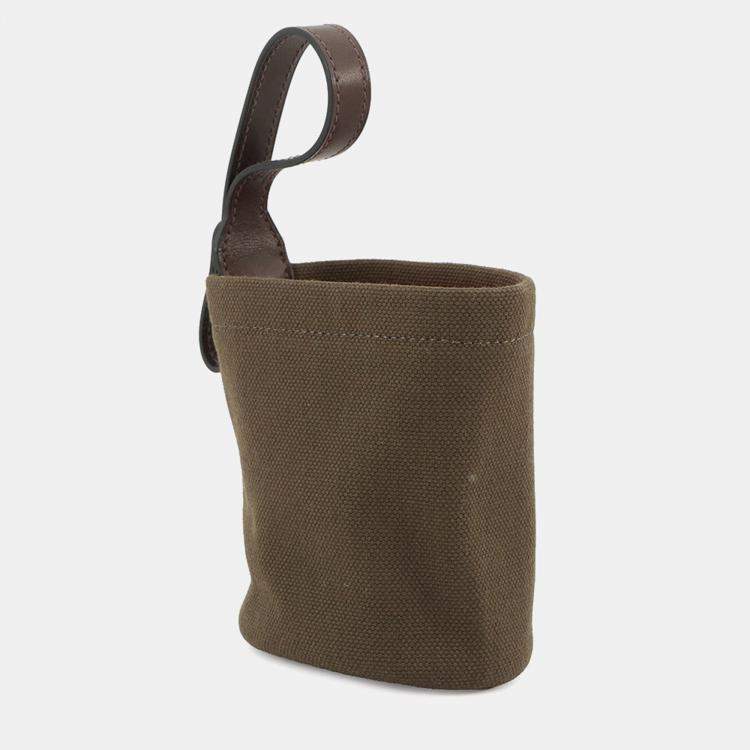 Pre Owned Hermes Dog Treats Pouch On The Go Khaki/ Feu Coating Canvas
