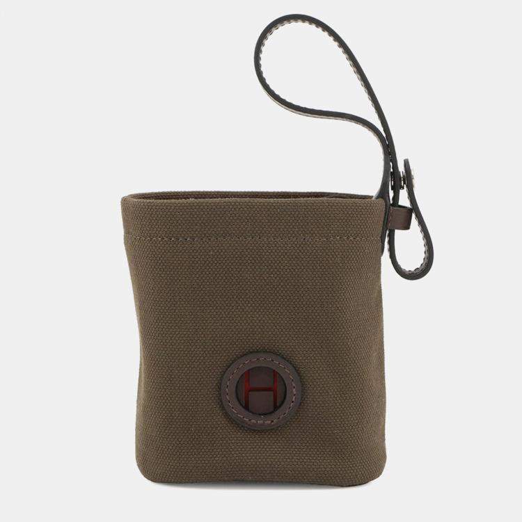 Pre Owned Hermes Dog Treats Pouch On The Go Khaki/ Feu Coating Canvas
