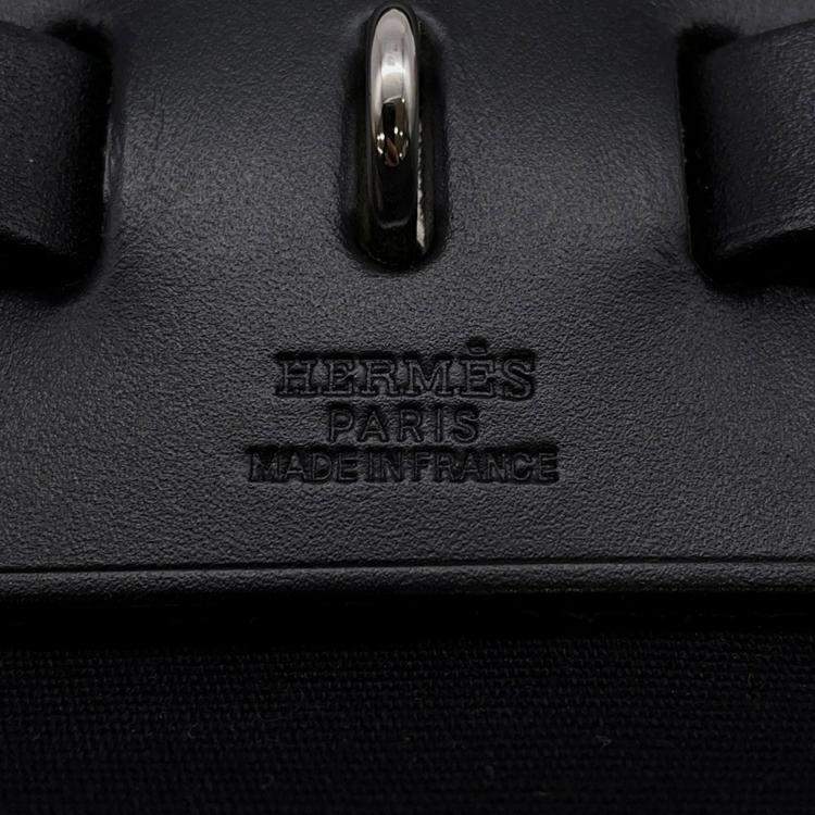 Pre Owned Hermes Herbag Black Toile Officier Vache Hunter Leather Size Pm