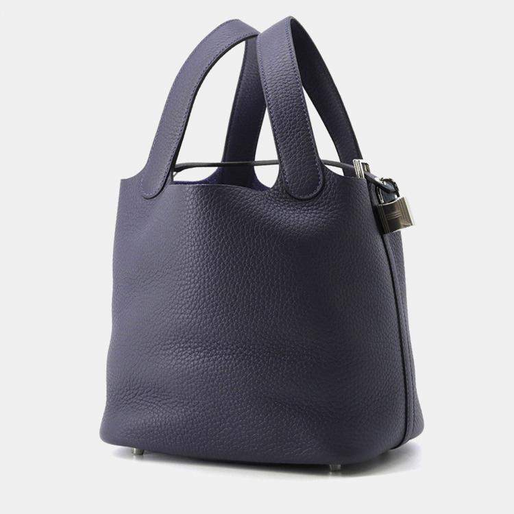 Pre Owned Hermes Picotin Lock Blue Nuit Taurillon Clemence Size 18 