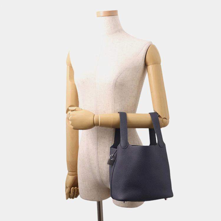 Pre Owned Hermes Picotin Lock Blue Nuit Taurillon Clemence Size 18 