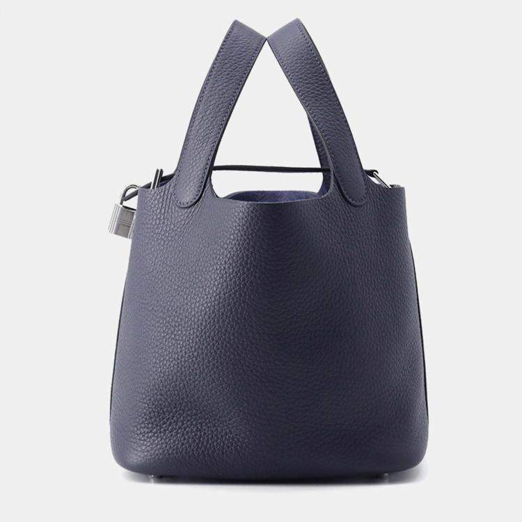 Pre Owned Hermes Picotin Lock Blue Nuit Taurillon Clemence Size 18 