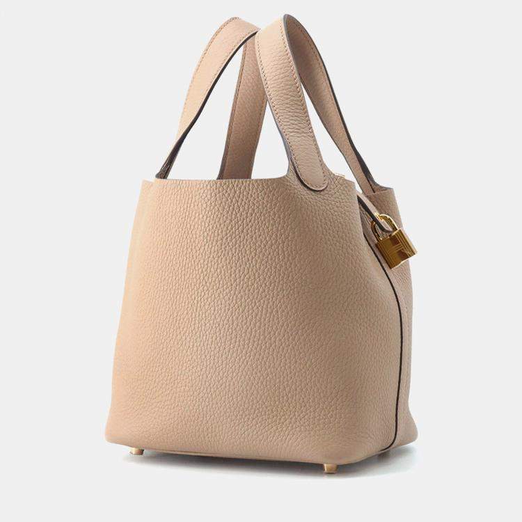 Pre Owned Hermes Picotin Padlock Beige Marfa Taurillon Clemence Size 18 