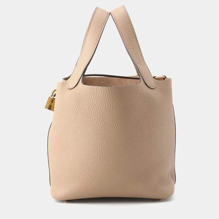Pre Owned Hermes Picotin Padlock Beige Marfa Taurillon Clemence Size 18 