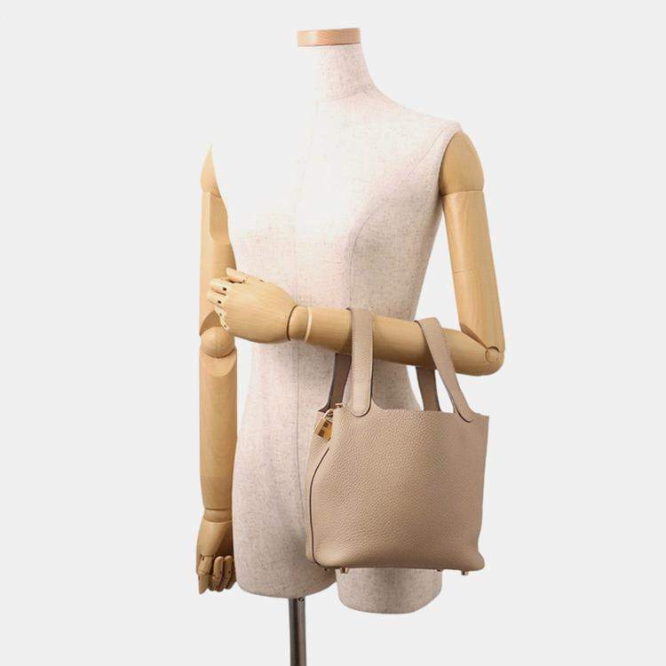 Pre Owned Hermes Picotin Padlock Beige Marfa Taurillon Clemence Size 18 