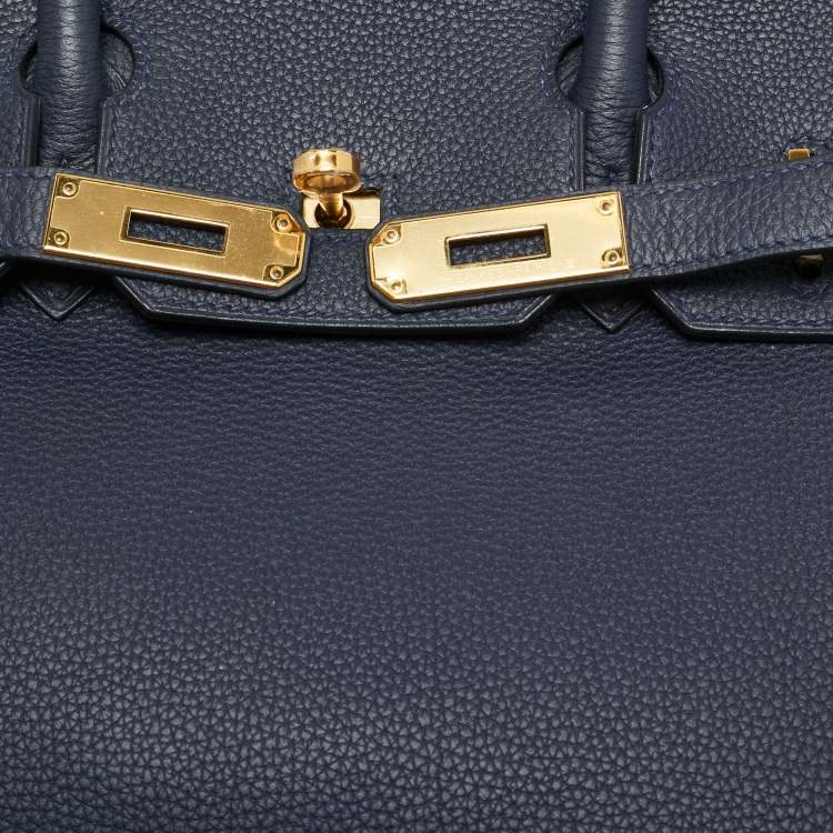 Pre Owned Hermès Birkin 30 Gold Finish Bleu Nuit Togo Leather Tote