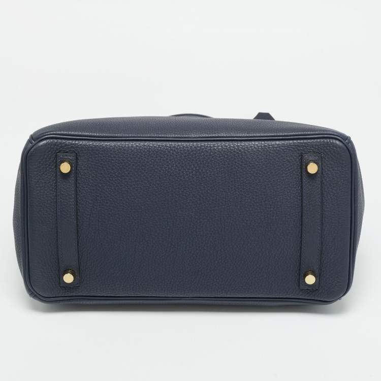 Pre Owned Hermès Birkin 30 Gold Finish Bleu Nuit Togo Leather Tote