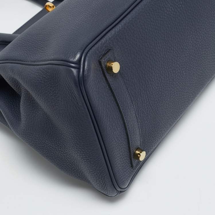 Pre Owned Hermès Birkin 30 Gold Finish Bleu Nuit Togo Leather Tote