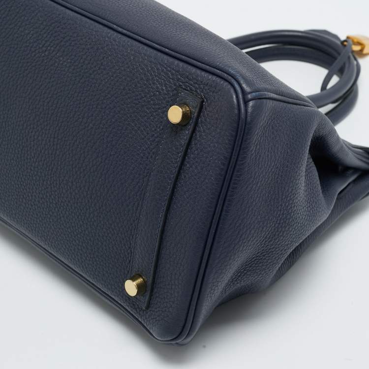 Pre Owned Hermès Birkin 30 Gold Finish Bleu Nuit Togo Leather Tote