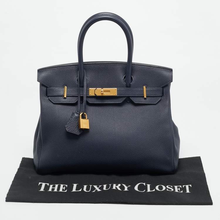 Pre Owned Hermès Birkin 30 Gold Finish Bleu Nuit Togo Leather Tote