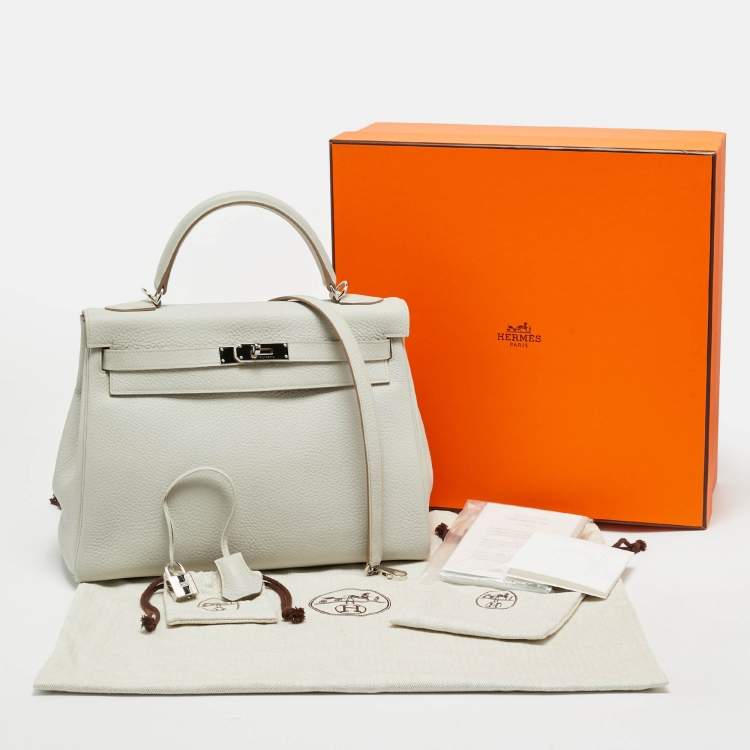 Pre Owned Hermès Kelly Retourne 32 Palladium Finish Gris Perle Taurillon Clemence Leather Top Handle Bag