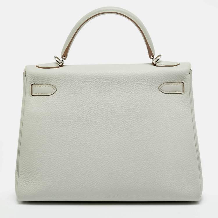 Pre Owned Hermès Kelly Retourne 32 Palladium Finish Gris Perle Taurillon Clemence Leather Top Handle Bag