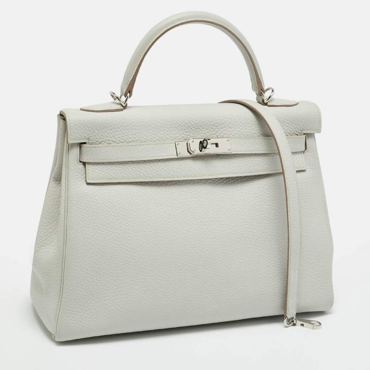 Pre Owned Hermès Kelly Retourne 32 Palladium Finish Gris Perle Taurillon Clemence Leather Top Handle Bag