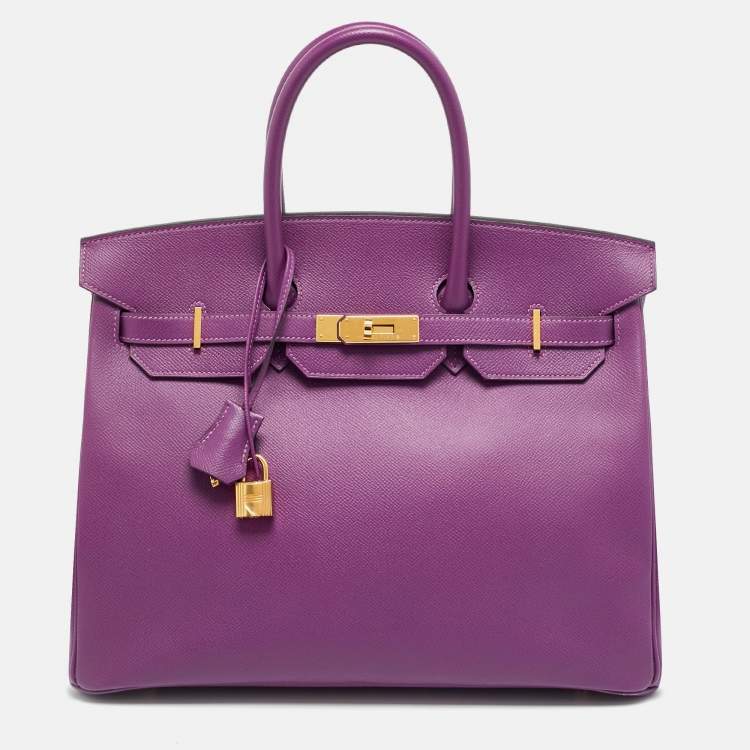 Pre Owned Hermès Birkin 35 Gold Finish Anemone Epsom Leather Tote