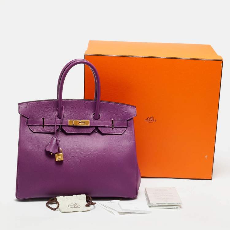 Pre Owned Hermès Birkin 35 Gold Finish Anemone Epsom Leather Tote