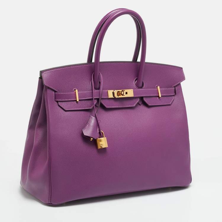 Pre Owned Hermès Birkin 35 Gold Finish Anemone Epsom Leather Tote