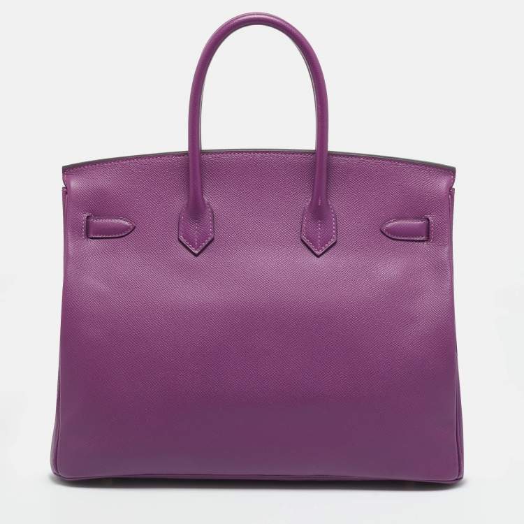 Pre Owned Hermès Birkin 35 Gold Finish Anemone Epsom Leather Tote