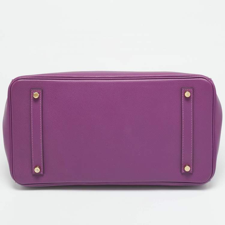 Pre Owned Hermès Birkin 35 Gold Finish Anemone Epsom Leather Tote