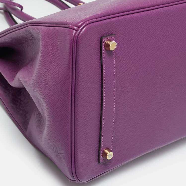 Pre Owned Hermès Birkin 35 Gold Finish Anemone Epsom Leather Tote