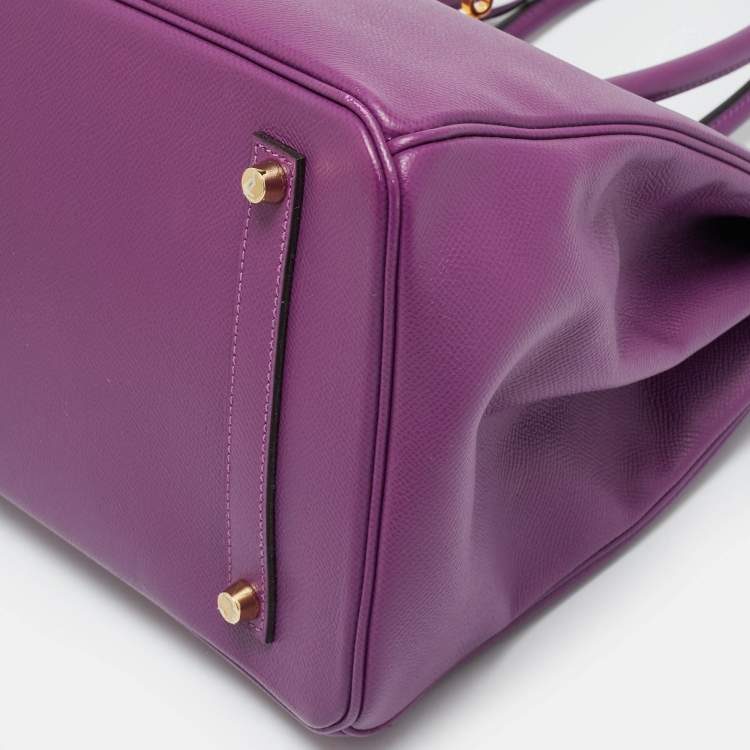 Pre Owned Hermès Birkin 35 Gold Finish Anemone Epsom Leather Tote