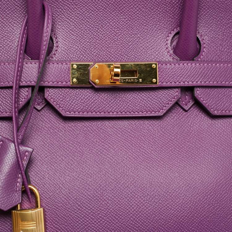 Pre Owned Hermès Birkin 35 Gold Finish Anemone Epsom Leather Tote