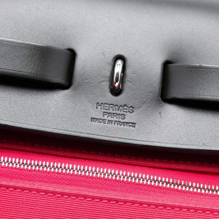 Pre Owned Hermes Black Pink Toile Herbag Zip 31