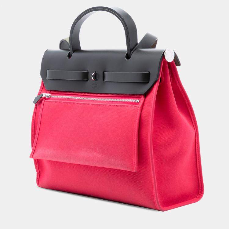 Pre Owned Hermes Black Pink Toile Herbag Zip 31