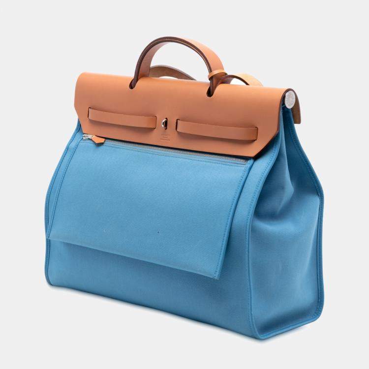 Pre Owned Hermes Blue, Brown Toile Herbag Zip 39