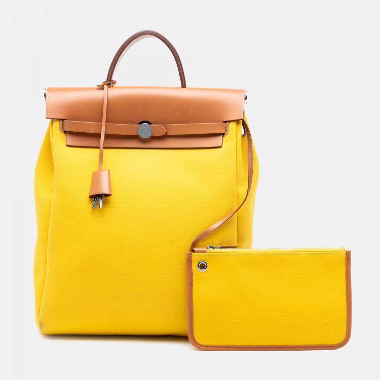 Pre Owned Hermes Brown Yellow Toile Herbag A Dos Zip Retourne Backpack