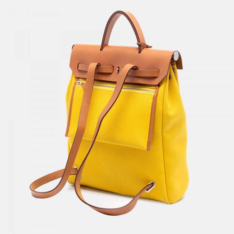 Pre Owned Hermes Brown Yellow Toile Herbag A Dos Zip Retourne Backpack