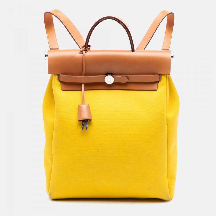 Pre Owned Hermes Brown Yellow Toile Herbag A Dos Zip Retourne Backpack
