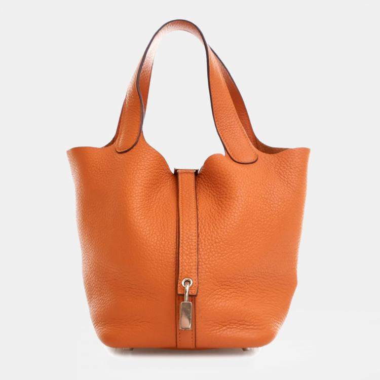 Pre Owned Hermes Orange Clemence Picotin Lock 18