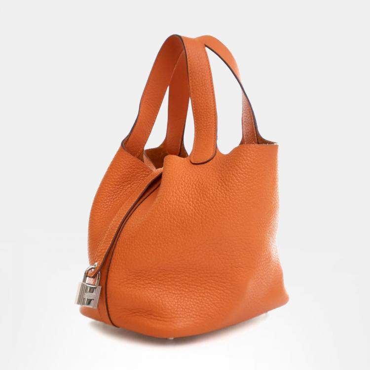 Pre Owned Hermes Orange Clemence Picotin Lock 18