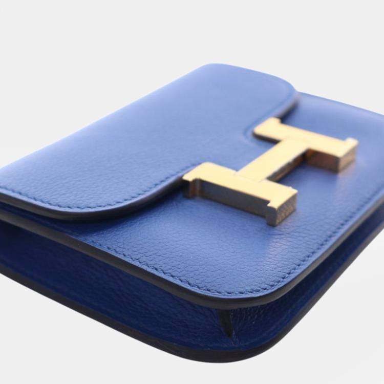 Pre Owned Hermes Blue Evercolor Constance Slim Wallet