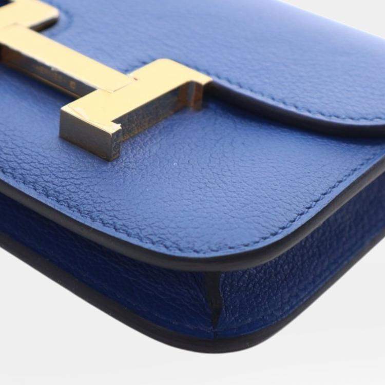 Pre Owned Hermes Blue Evercolor Constance Slim Wallet