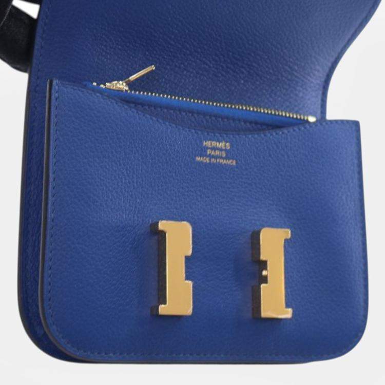 Pre Owned Hermes Blue Evercolor Constance Slim Wallet