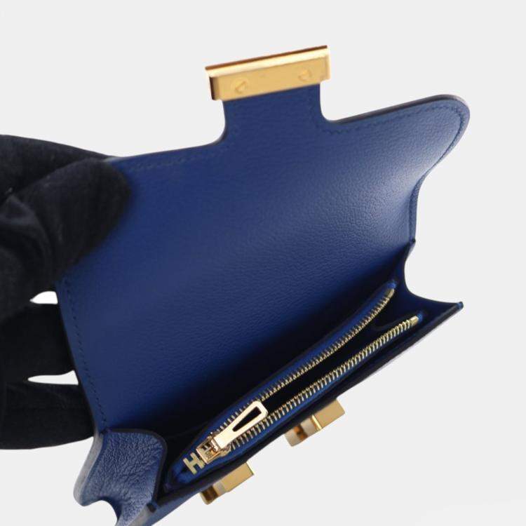 Pre Owned Hermes Blue Evercolor Constance Slim Wallet