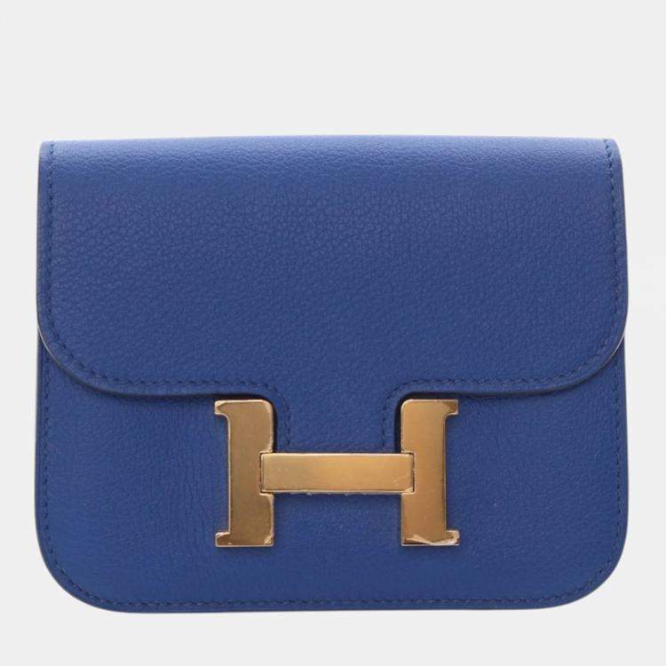 Pre Owned Hermes Blue Evercolor Constance Slim Wallet