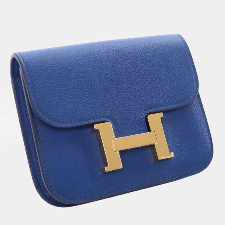 Pre Owned Hermes Blue Evercolor Constance Slim Wallet