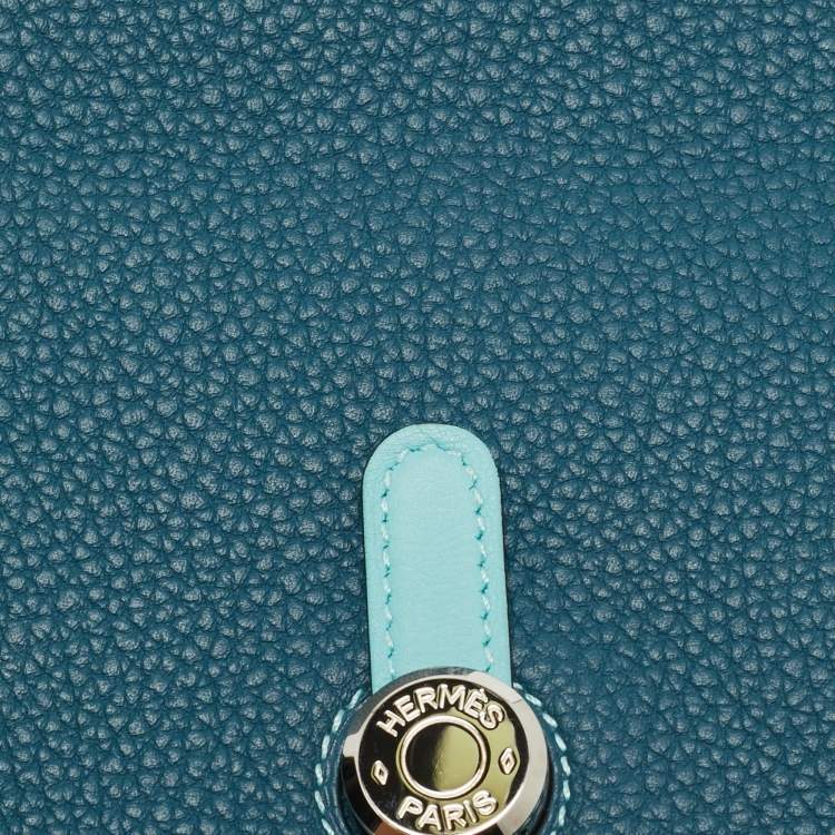 Pre Owned Hermes Dogon Duo Colvert/Bleu Atoll Taurillon Clemence and Swift Leather Wallet