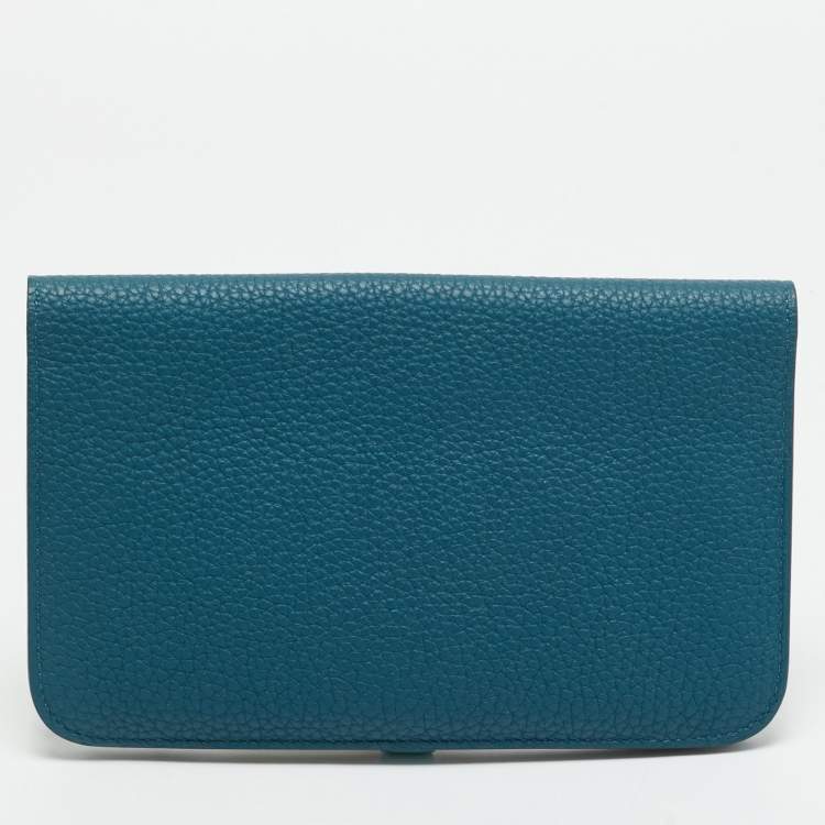 Pre Owned Hermes Dogon Duo Colvert/Bleu Atoll Taurillon Clemence and Swift Leather Wallet