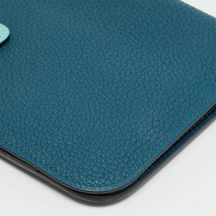 Pre Owned Hermes Dogon Duo Colvert/Bleu Atoll Taurillon Clemence and Swift Leather Wallet